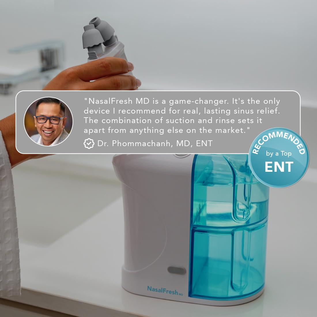 SPA SCIENCES NASALFRESH MD - Dual Powered Nasal Irrigation System Nasal Rinse and Wash - Sinus Decongestant Relief System w/ 30 Saline Packets - Rechargeable - Snoring Remedy