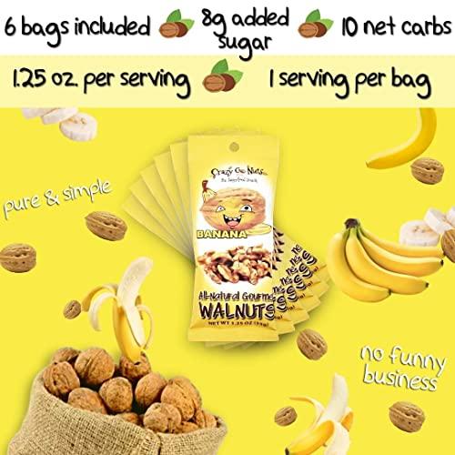 CrazyGoNuts Crazy Go Nuts Walnuts - Banana, 1.25 oz (6-Pack) - Healthy Snacks, Vegan, Gluten Free, Superfood - Natural, Non-GMO, ALA, Omega 3 Fatty Acids, Good Fats, and Antioxidants
