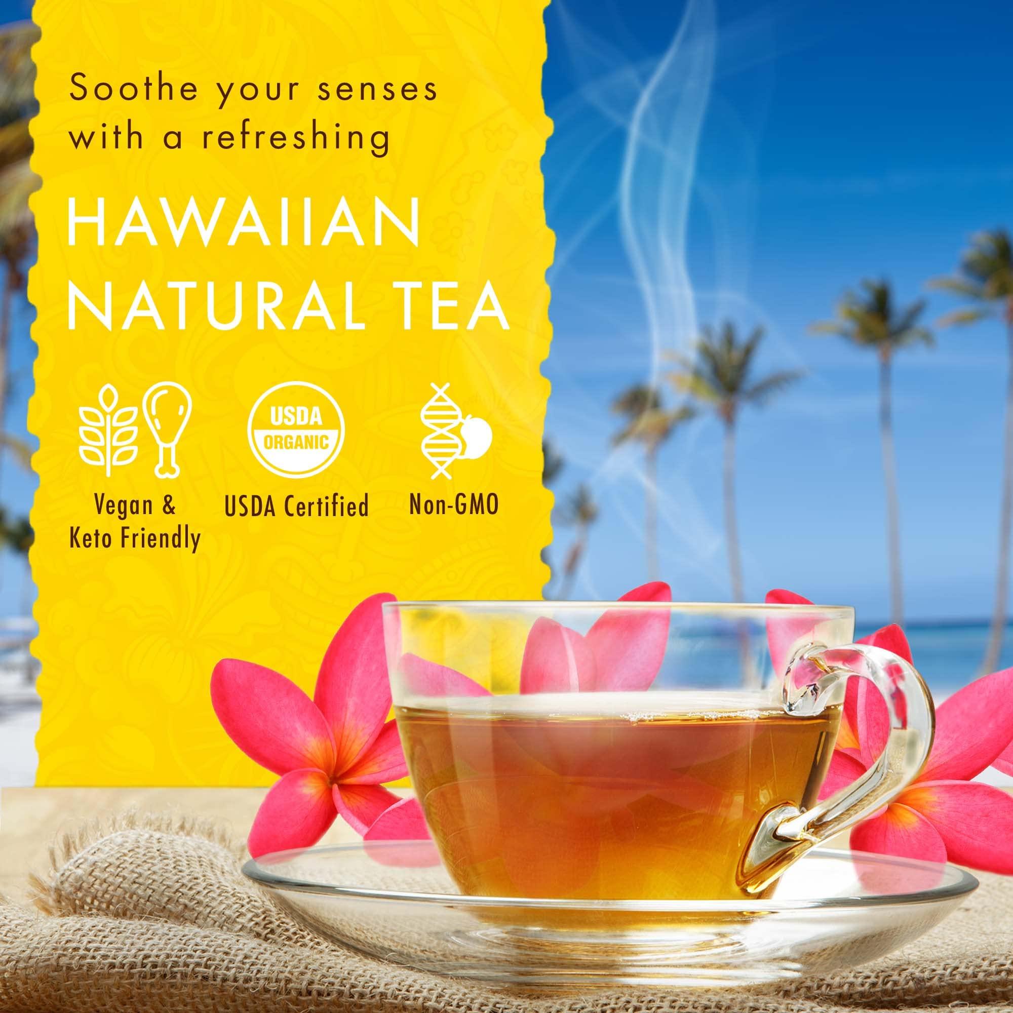 HAWAIIAN NATURAL TEA Hawaiian Natural Tea Pineapple Strawberry Flavored Organic Tea - Tropical Fruit Green Tea Blend with White Tea - Perfect Daily Cup & Gift for Tea Lovers - 60 Tea Bags