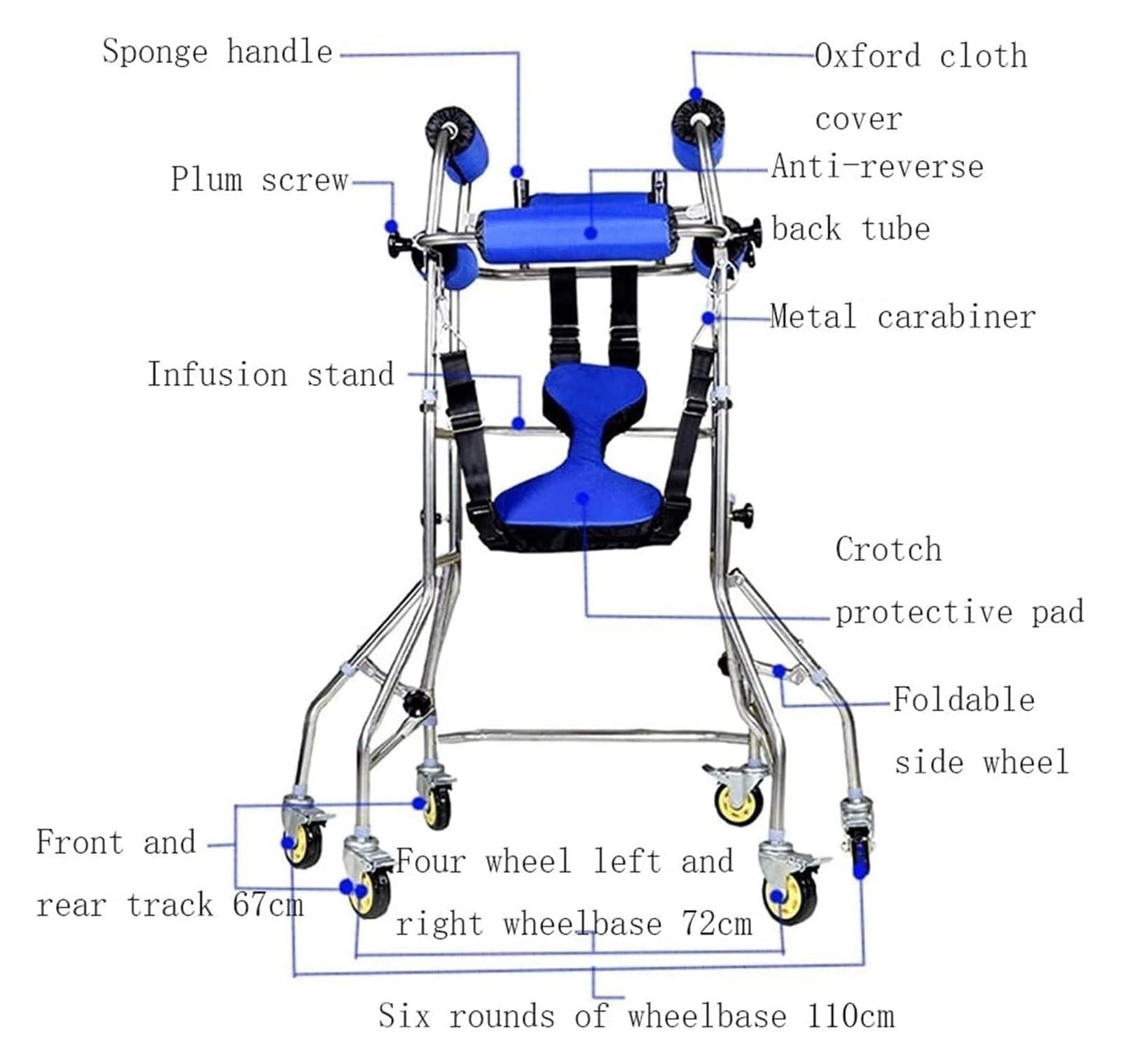 AMydio Standing Walker Medical Walker 6 Wheel Rollator Walker Stainless Steel Stroke Hemiplegic Walking Frame Adult Rehabilitation Equipment Cerebral Palsy Mobility Aid for Elderly Seniors