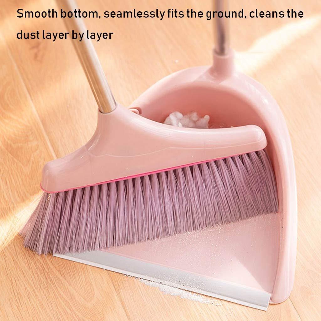 Brush with Bamboo brooms NLIAN- Long Handled Dustpan and Brush Set, 75 Bevel Stand Up Design Accommodates Any Hand Brush Best Dustpans for Home Lobby Shop Garage (Color : Pink)