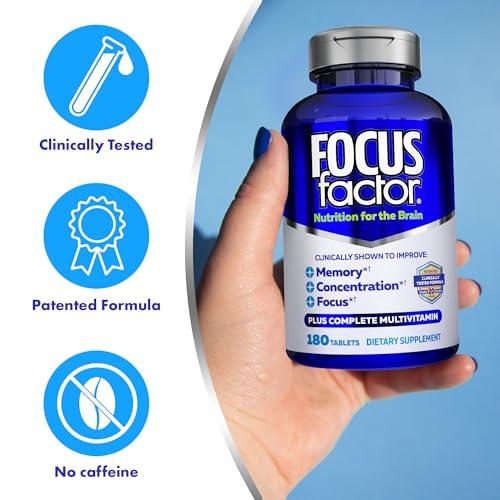 Focus Factor Focus Factor Brain Supplement Multivitamin Improve Memory and Clarity Boost Concentration Neuro Energy Learning Reasoning for Men and Women 180 Tablets