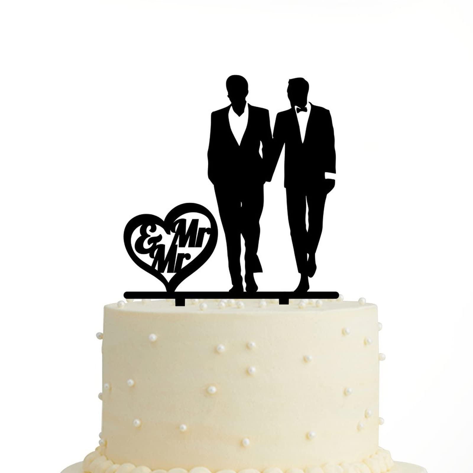JuneLucky JuneLucky Personalized Mr & Mr Wedding Cake Topper,Gays Wedding Cake Topper,Cake Topper with Customized Last Name and Date for Wedding Anniversary Engagement Party Supplies,Acrylic