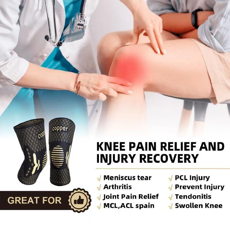 Lusenone Copper Knee Braces for Knee Pain Women & Men - 2 Pack Knee Brace Compression Sleeve, Best knee Support for Arthritis Pain,Meniscus Tear, Running,Weightlifting,Working Out,ACL,MCL,Knee Pain Relief