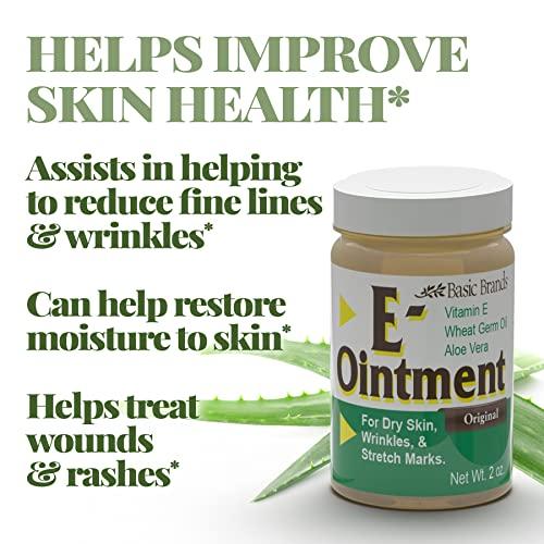 Basic Organics Basic Brands - Vitamin E Ointment - 2 oz - Moisture Enhancing - Can Help Reduce Appearance of Scars, Stretch Marks, Fine Lines & Wrinkles - 6-Pack