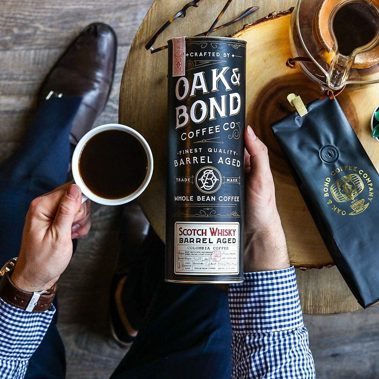 Oak & Bond Coffee Co. Scotch Whisky Barrel Aged Coffee, Colombia Single Origin Washed Whole Coffee Bean, Medium Roast w/ Flavor Notes of Milk Chocolate, Raspberry, Honey, Silky Scotch by Oak & Bond Coffee Co. – 10oz.