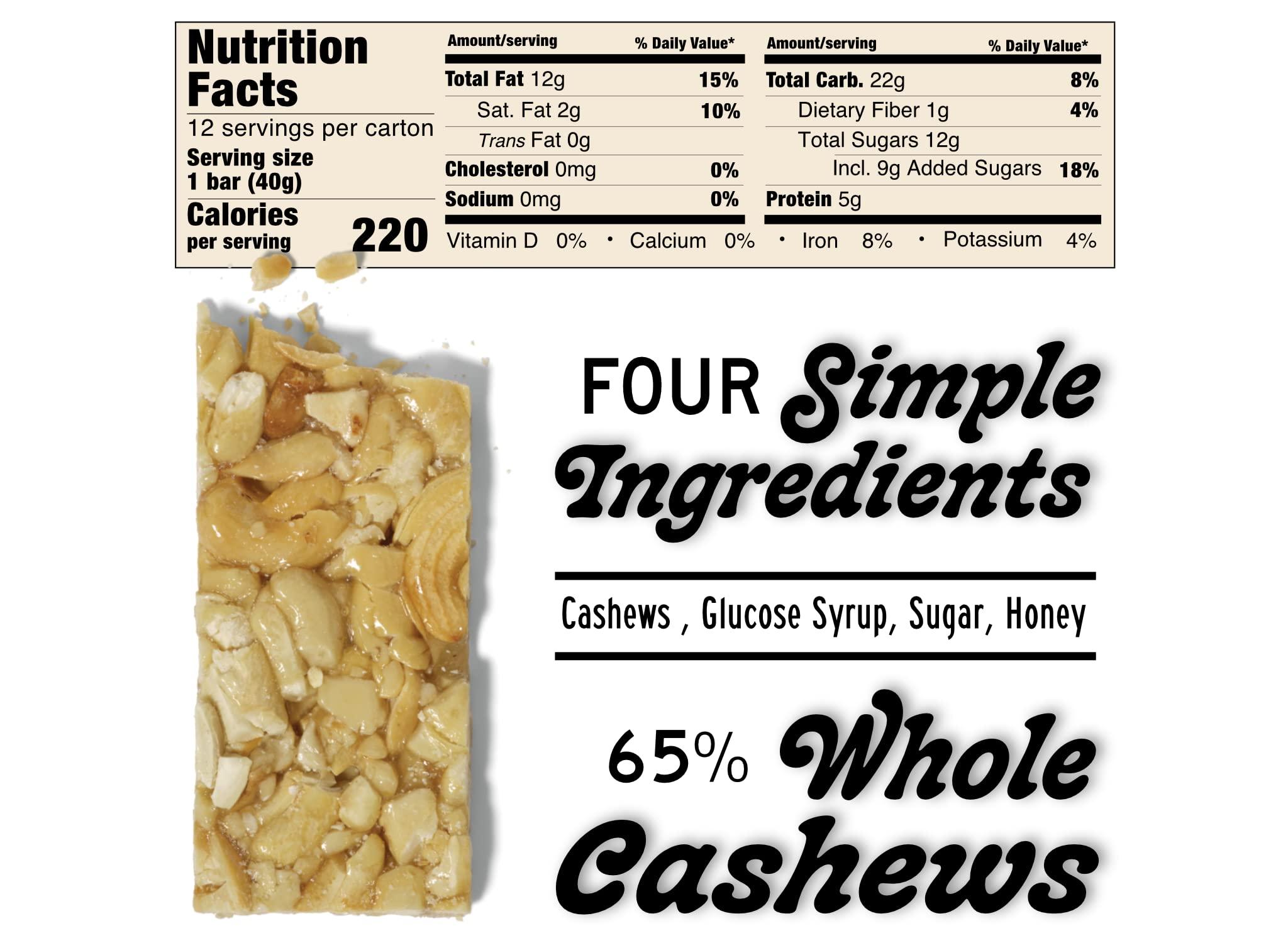 SOUTH FORTY SNACKS South 40 Snacks Pistachio and Cashew Bars, Extra Crunchy Nut Snack Bar, Simple Ingredients, Honey and Sugar, Unique Delicious Healthy Nut Clusters(40g Bar, Pack of 12)