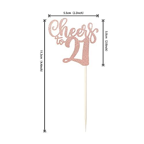ZHUOWEISM 36 PCS Cheers to 21 Cupcake Toppers Glitter 21th birthday Cupcake Picks Decorations for 21th Wedding Anniversary Birthday Party Supplies Rose Gold