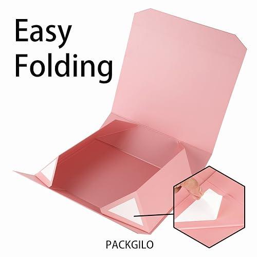 PACKGILO PACKGILO 3 Pcs Matte Pink Extra Large Gift Box with Lid, 19x16x6 Inches, Hard Magnetic Giant Gift Boxes for Presents Clothes Robe Wedding Dress Sweater,Reusable Foldable Bridesmaid Proposal Box