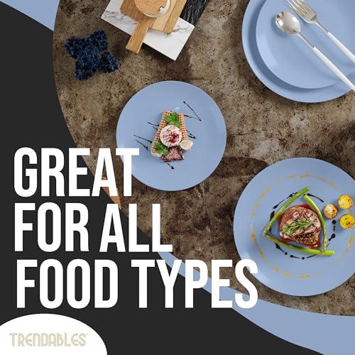 Trendables Plastic Dinnerware Set Plastic Plates 80 Piece Plastic Disposable Plates for Party Set - 40 Guests 40 X 8\" Dessert Plates & 40 X 10\" Plastic Plates Disposable Heavy Duty | Chambray Blue By Trendables