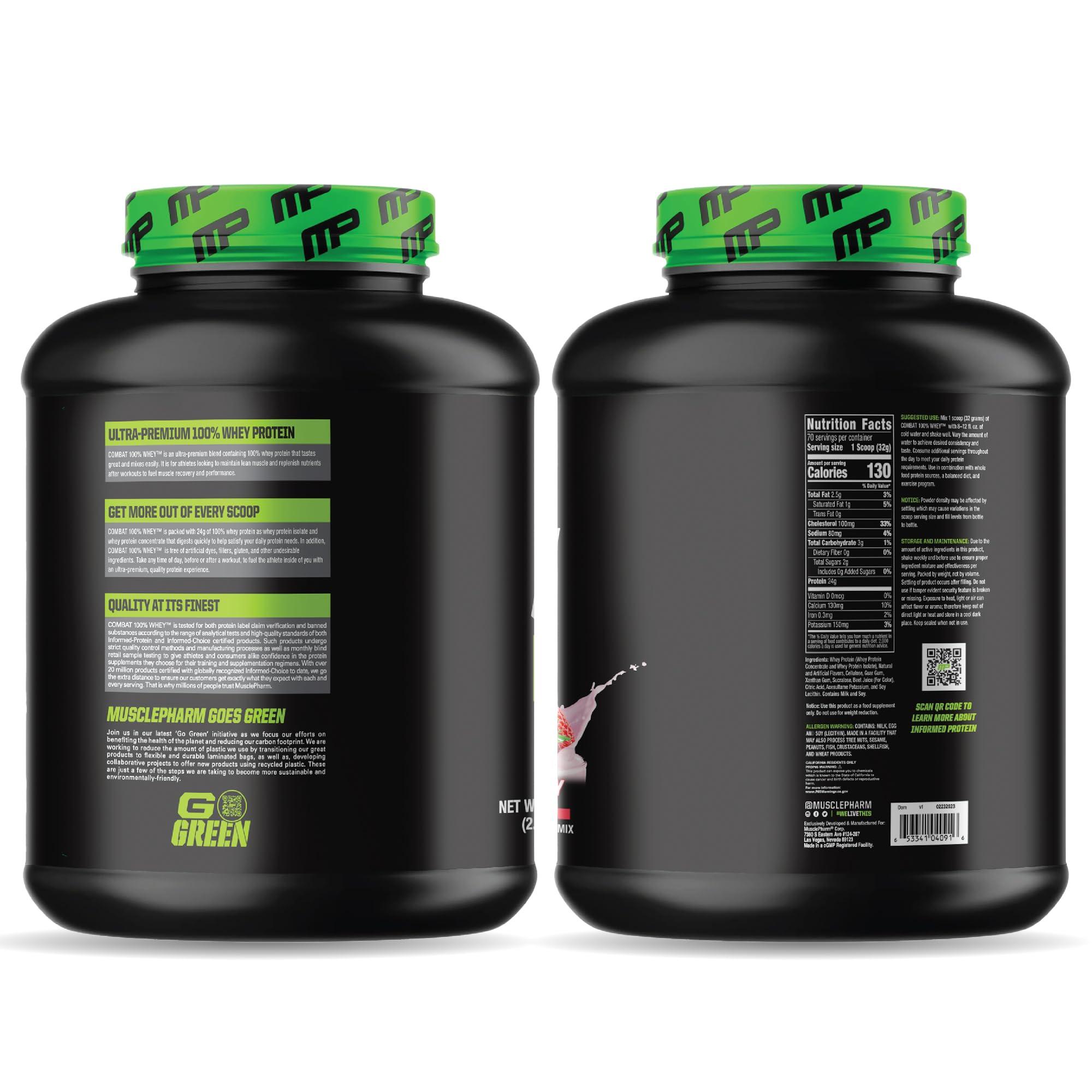 Muscle Pharm MusclePharm Combat 100% Whey Protein Powder, Strawberry Cream Flavor, Fast Recovery & Muscle Gain with Whey Protein Isolate, High Protein Powder for Women & Men, Gluten Free, 5 lb, 70 Servings