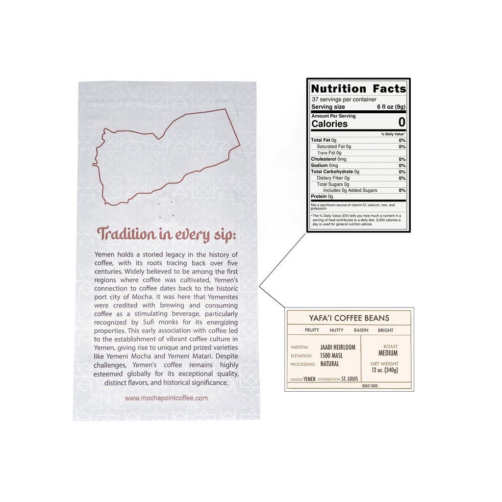 Mocha Point Coffee Yafa'i Yemeni Coffee Beans, Medium Roast (Whole Bean)