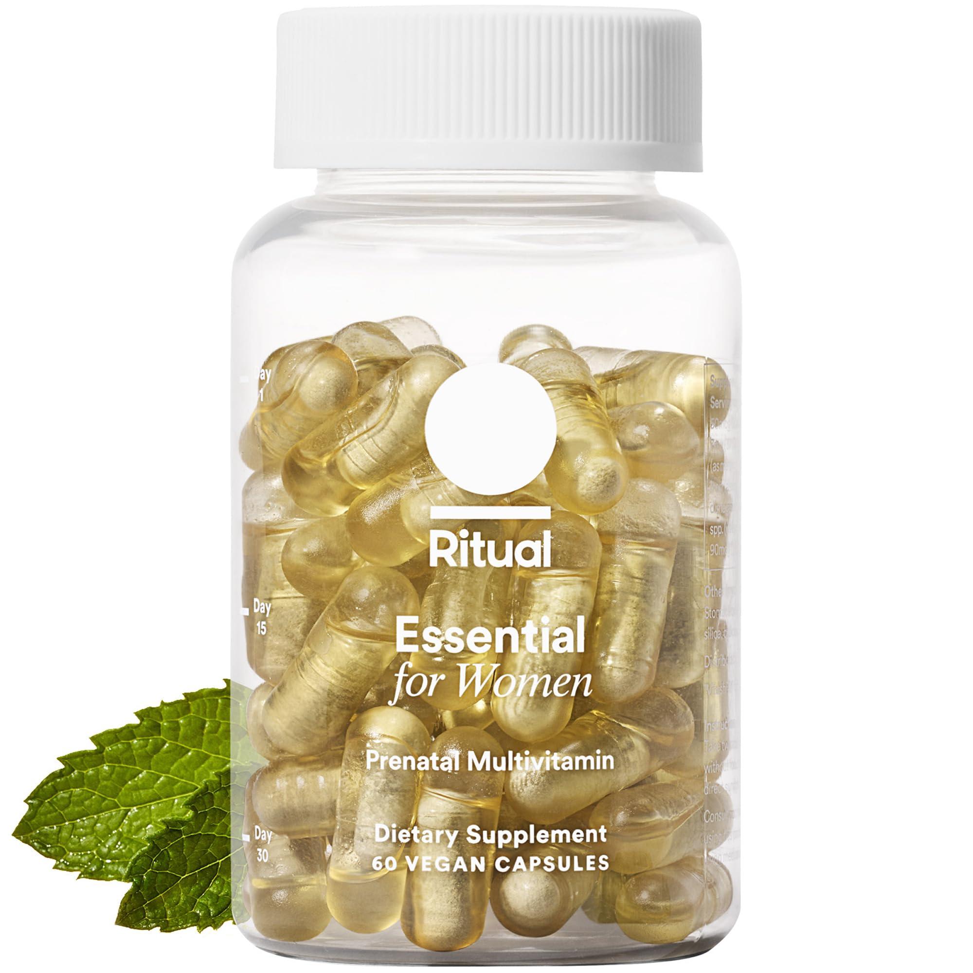 Ritual Ritual Essential for Women Prenatal Multivitamin: Folate & Choline for Neural Tube Support, Omega-3 DHA for Fetal Brain Development, Iron, Calcium-Helper D3 & K2, Non-GMO, Vegan, Mint, 30 Days