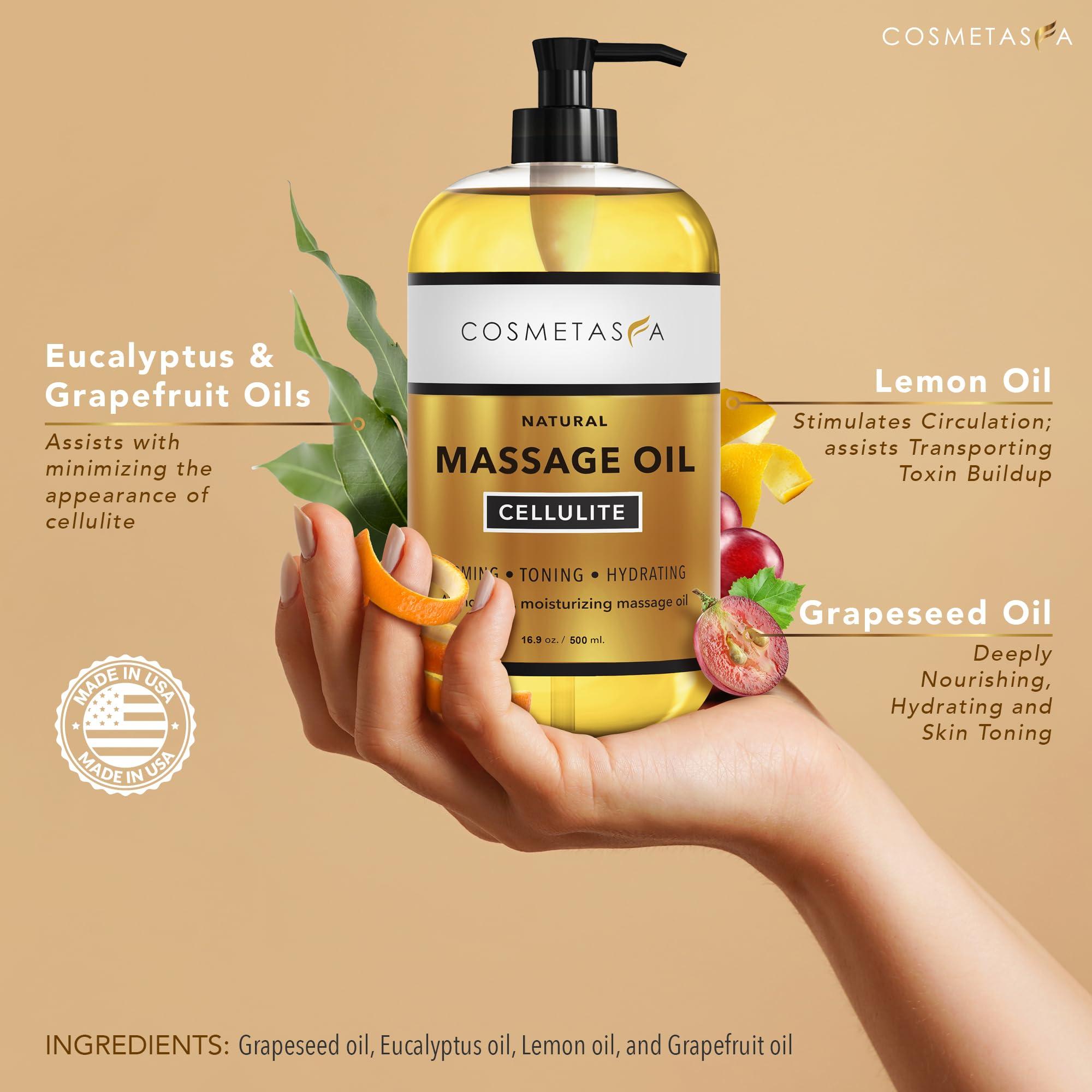 Cosmetasa Cellulite Massage Oil, Gel & Mitt - Natural Hot Cream Massage Gel, Oil & Massager - Firm, Tone, Tighten & Moisturize Skin. Soothes Muscles (16.9 oz)