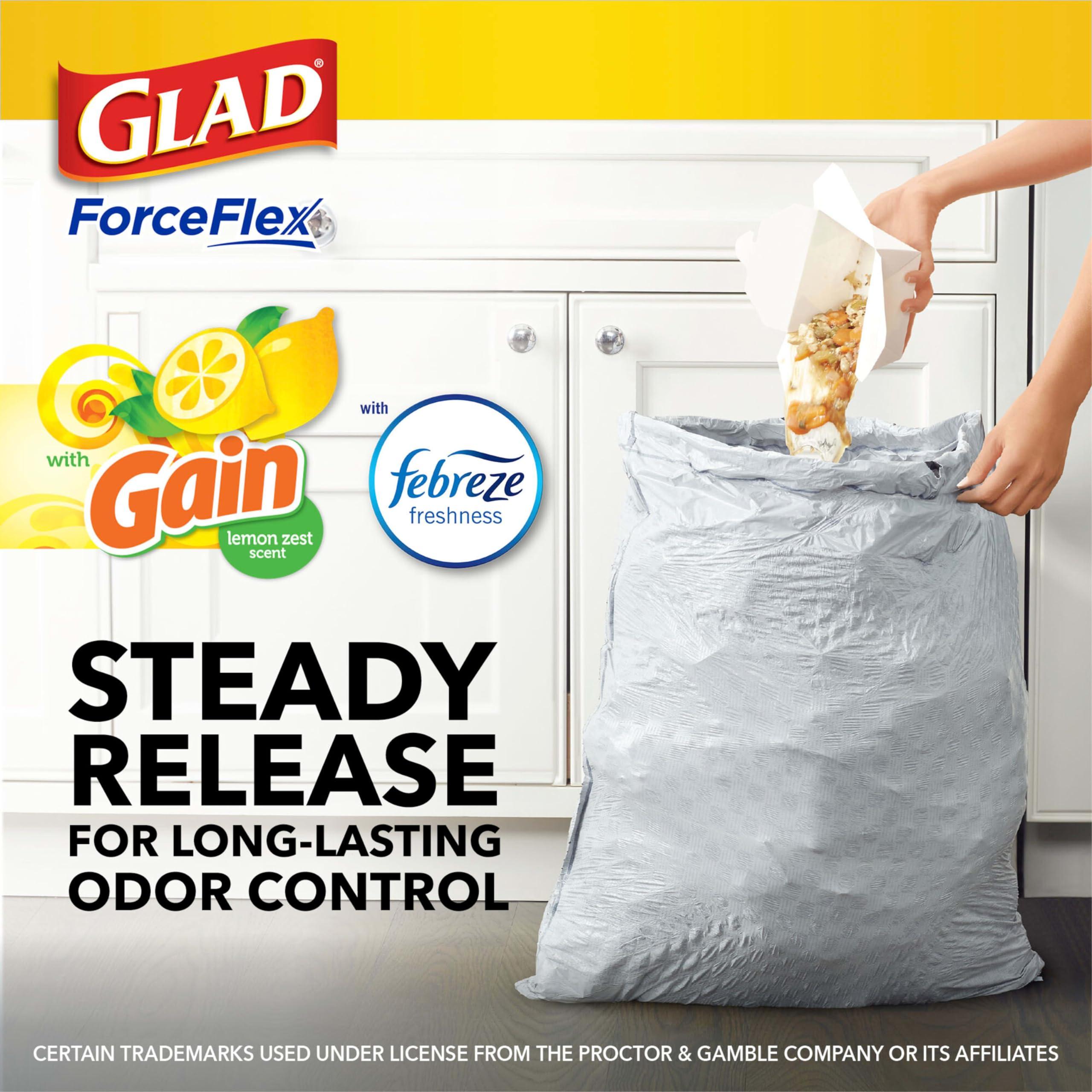 Glad Glad ForceFlex Tall Kitchen Drawstring Trash Bags, 13 Gallon, Gain Lemon Zest, 40 Ct, Pack May Vary (Pack of 2)