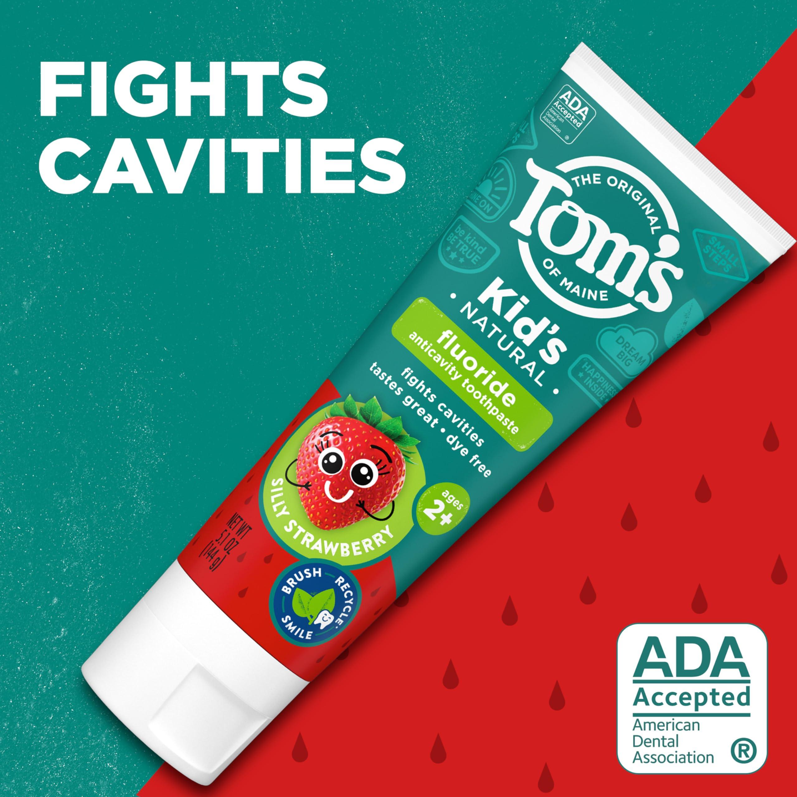 Tom's of Maine Tom's of Maine ADA Approved Fluoride Children's Toothpaste, Natural Toothpaste, Dye Free, No Artificial Preservatives, Silly Strawberry, 5.1 oz. 3-Pack (Packaging May Vary)