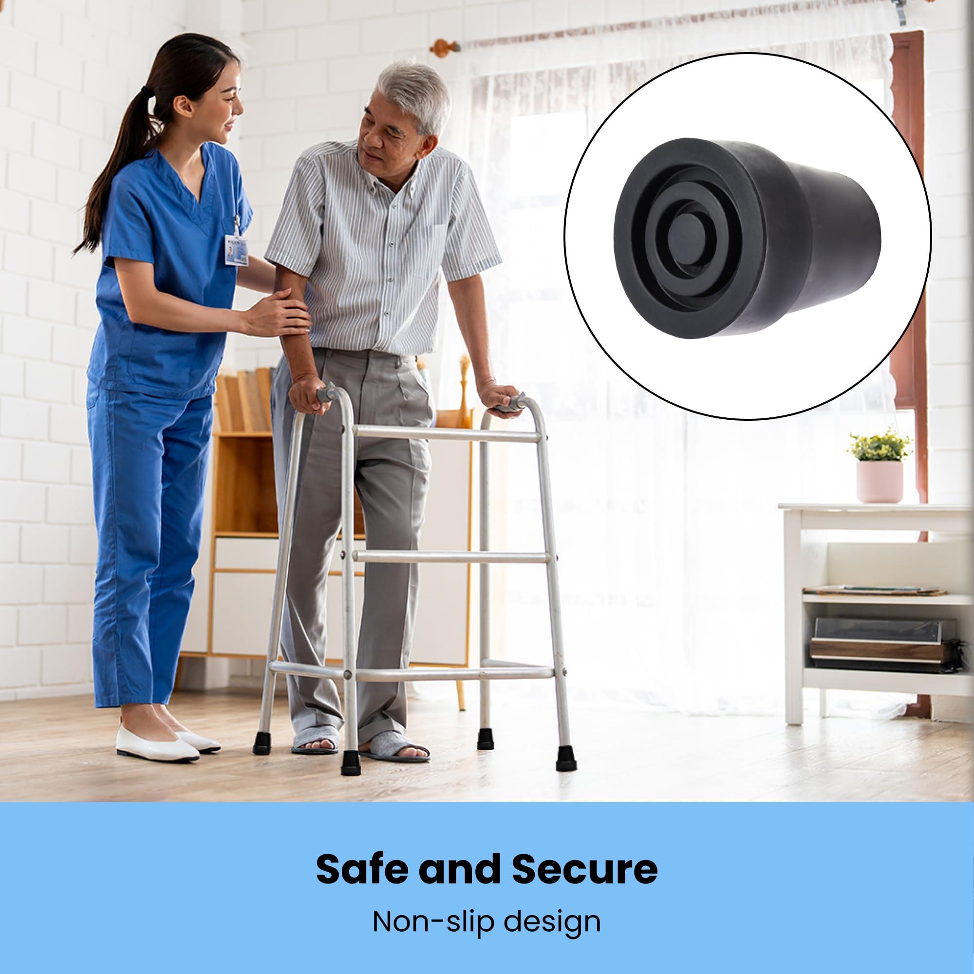 Wellbrite 6 Pack Replacement Rubber Cane Tips for Canes, Walking Sticks, Walkers (Black, 3/4 Inch Tip)