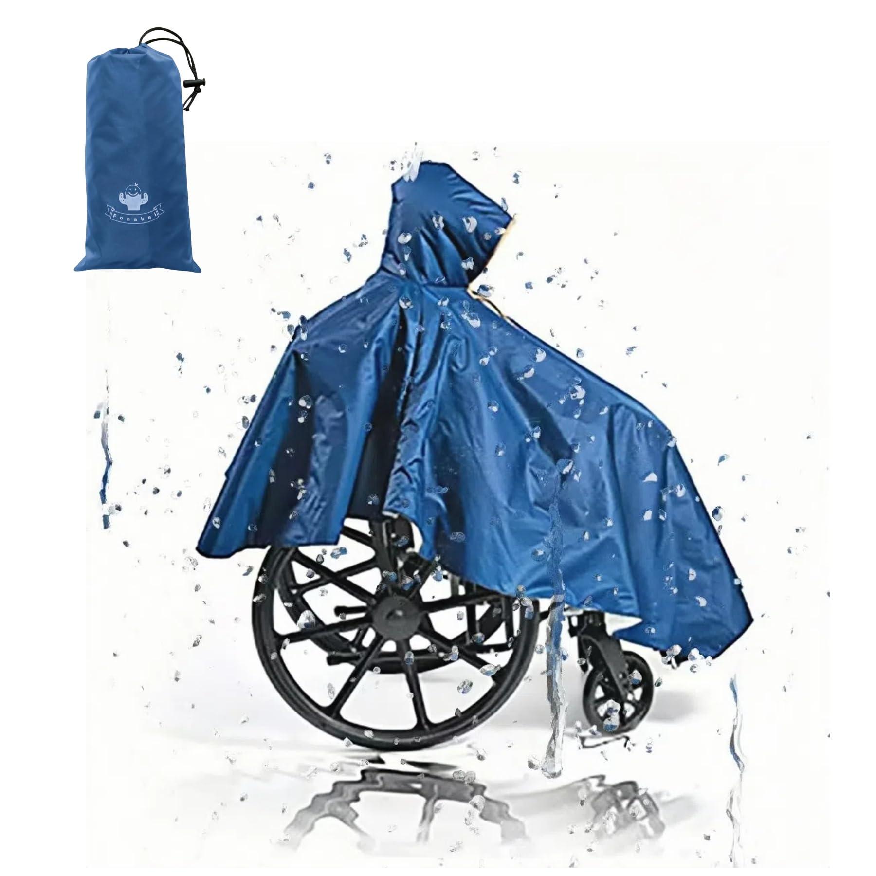Fonakei Fonakei Wheelchair Poncho Wheelchair Covers Waterproof with Reflective Strips Rain Ponchos for Adults Reusable, Adjustable Hood,Secure Buckle Straps Black Electric Wheelchair Accessories (Navy Blue)