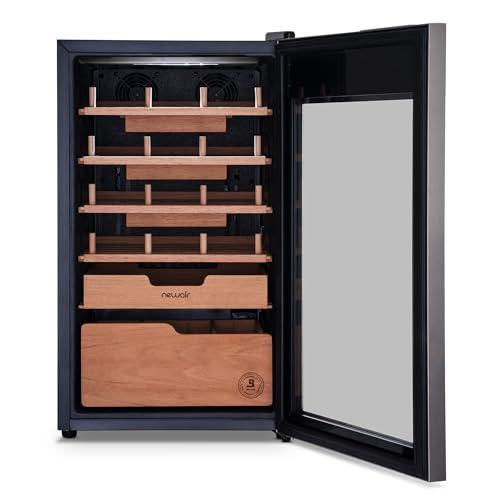 NewAir NewAir x Boveda 500 Count Electric Humidor, Spanish Cedar Shelves with Temperature Control, Cigar Humidor Box with Built-In Boveda Humidity Control in Stainless Steel