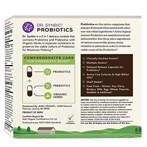 Avira Organic Dr. Synbio Kids’ Immune Support Probiotics & Organic Prebiotics – Triphala & Chicory, 10 Billion CFU & 10 Multiple Strains, Helps Restore Normal Gut Flora & Improve Absorption, Delayed Release