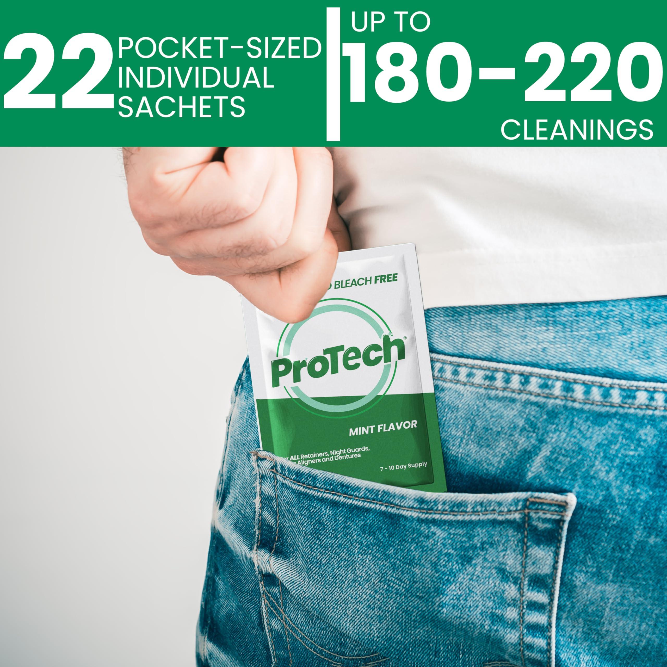 Pro Tech ProTech Denture Cleaner | 180 Cleanings (22 Pack/6 Month Supply) | For Clear Aligners, Dentures, Retainers, Mouth Guards & Night Guards - Cleaning Crystals, Mint