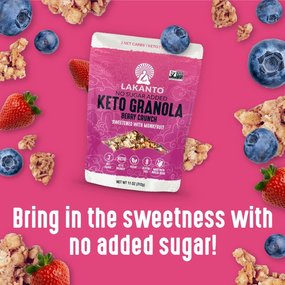Lakanto Lakanto Berry Crunch Granola - Delicious Snack, Quick Breakfast Cereal, Keto Friendly, Monk Fruit Sweetener, No Sugar Added, Vegan, Gluten Free, Grain Free, 3g Net Carbs (11 oz)
