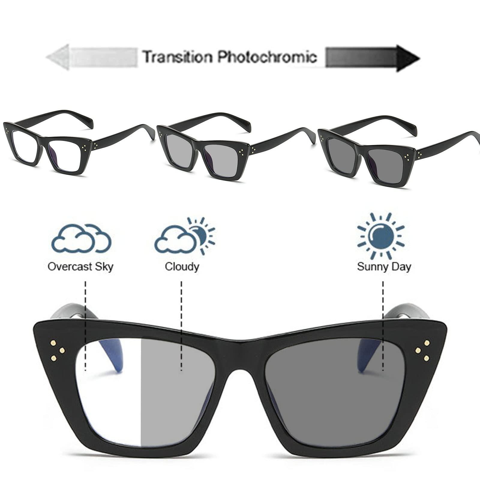 willochra driving transition photochromic Progressive Multifocal Presbyopic Reading Glasses Oversize computer Cat Eye for women (black, 2.25, multiplier_x)