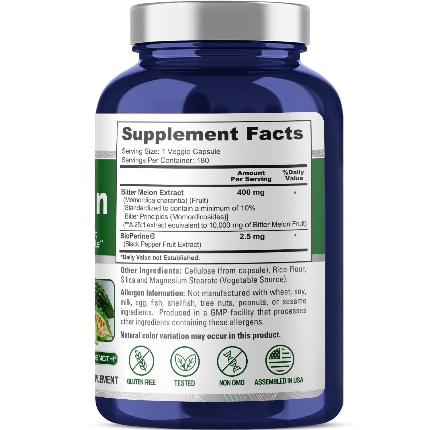 NusaPure NusaPure Bitter Melon Extract 10,000 mg 180 Vegan Caps (100% Vegetarian, Non-GMO, Gluten-Free, 10% Bitter Principles) Bioperine