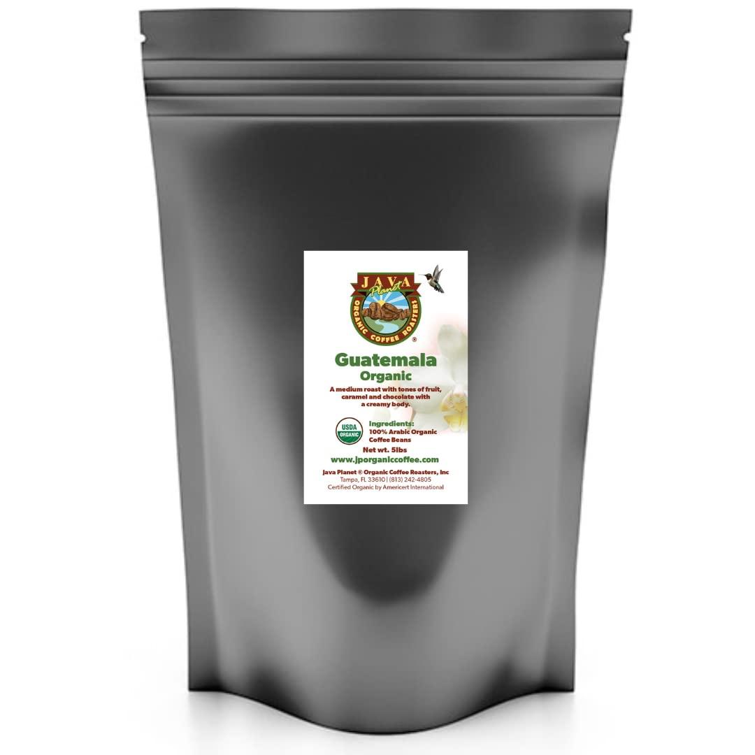 Java Planet Organic Coffee Roasters Java Planet Low Acid Coffee, Organic Guatemala Single Origin: Whole Bean Medium Roast - Smooth Full Flavored Coffee Bean, Smithsonian Bird Friendly 5LB Bag