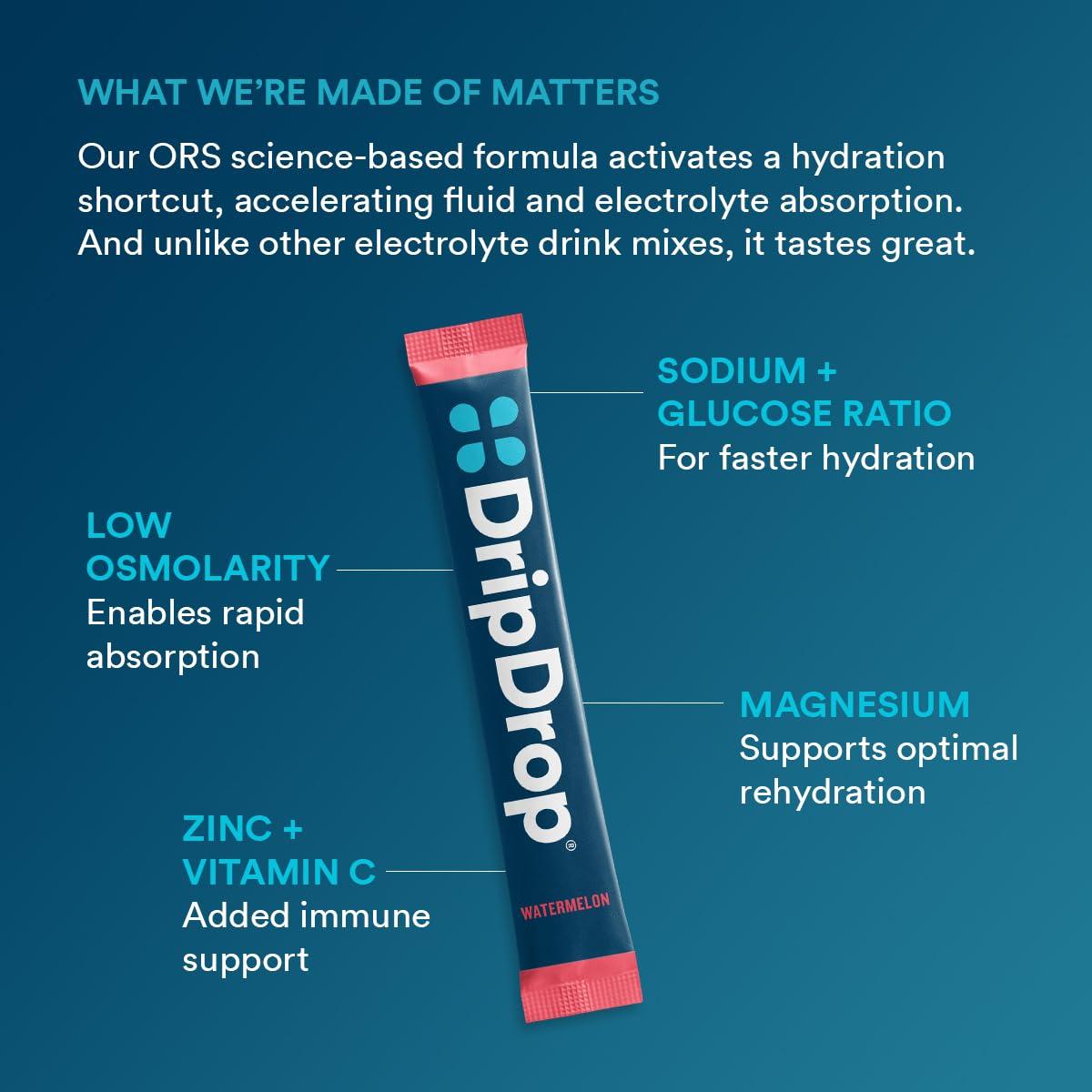 DripDrop DripDrop Hydration - Watermelon - Electrolyte Drink Mix Single Serve Hydration Powder Packets | Non-GMO, Gluten Free, Vegan | 32 Sticks