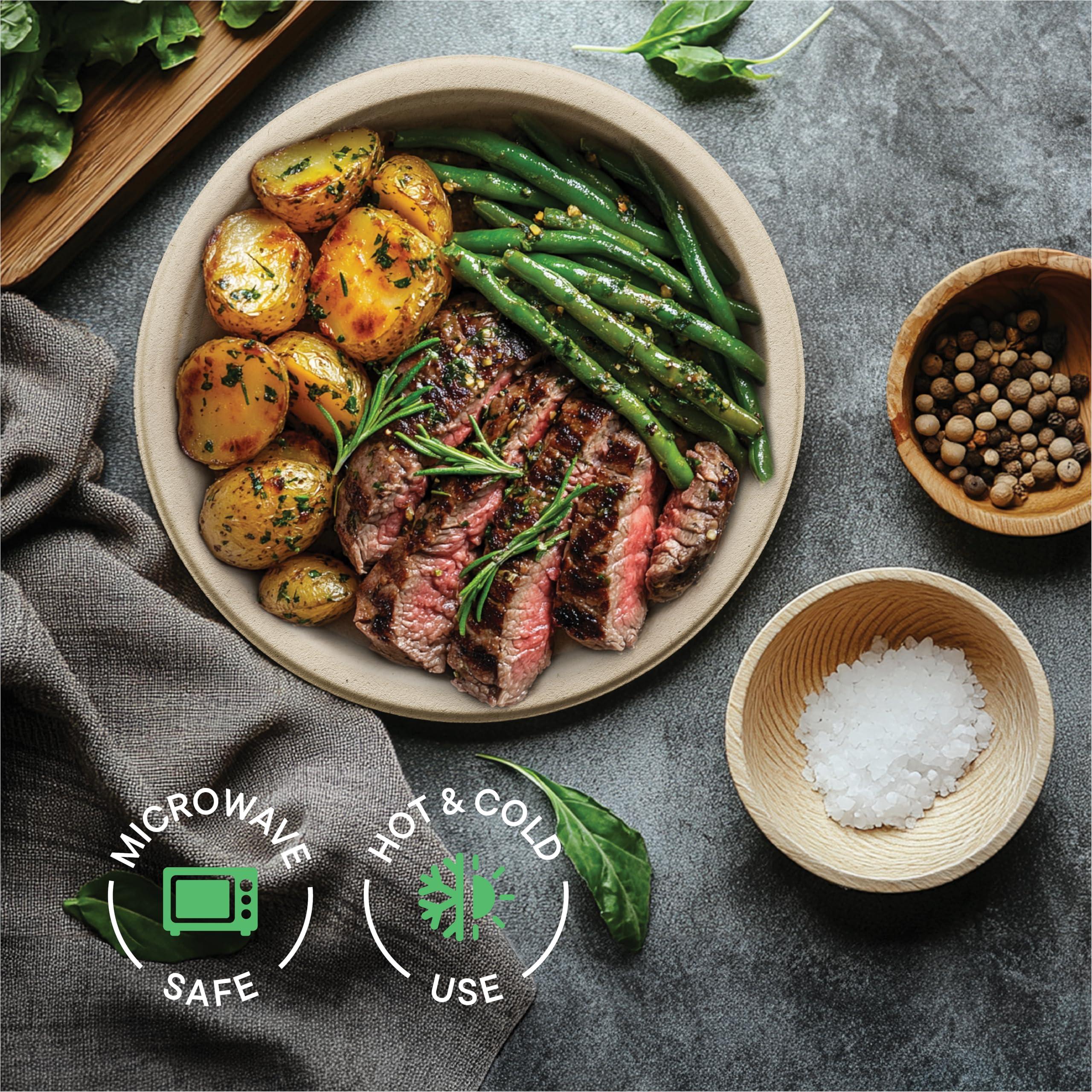 Stack Man 100% Compostable Paper Plates 10 Inch Bulk [500 Count] Heavy-Duty Dinner Plates - Natural Brown Color Unbleached Bagasse - Eco-Friendly Disposable Biodegradable Sugarcane Plates - [Case 4/125 Pack]