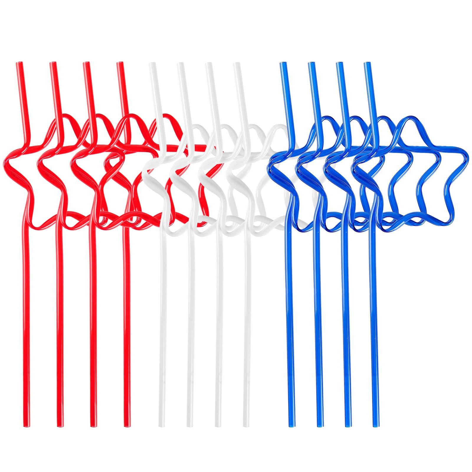 Quera Quera 30 pcs Star Crazy straws 4th of JULY Red White Blue Silly Straws Patriotic Loop Straws Reusable BPA-Free Plastic Drinking Straws Silly Colorful Drinking Straws for Kids Birthday Party Supplies