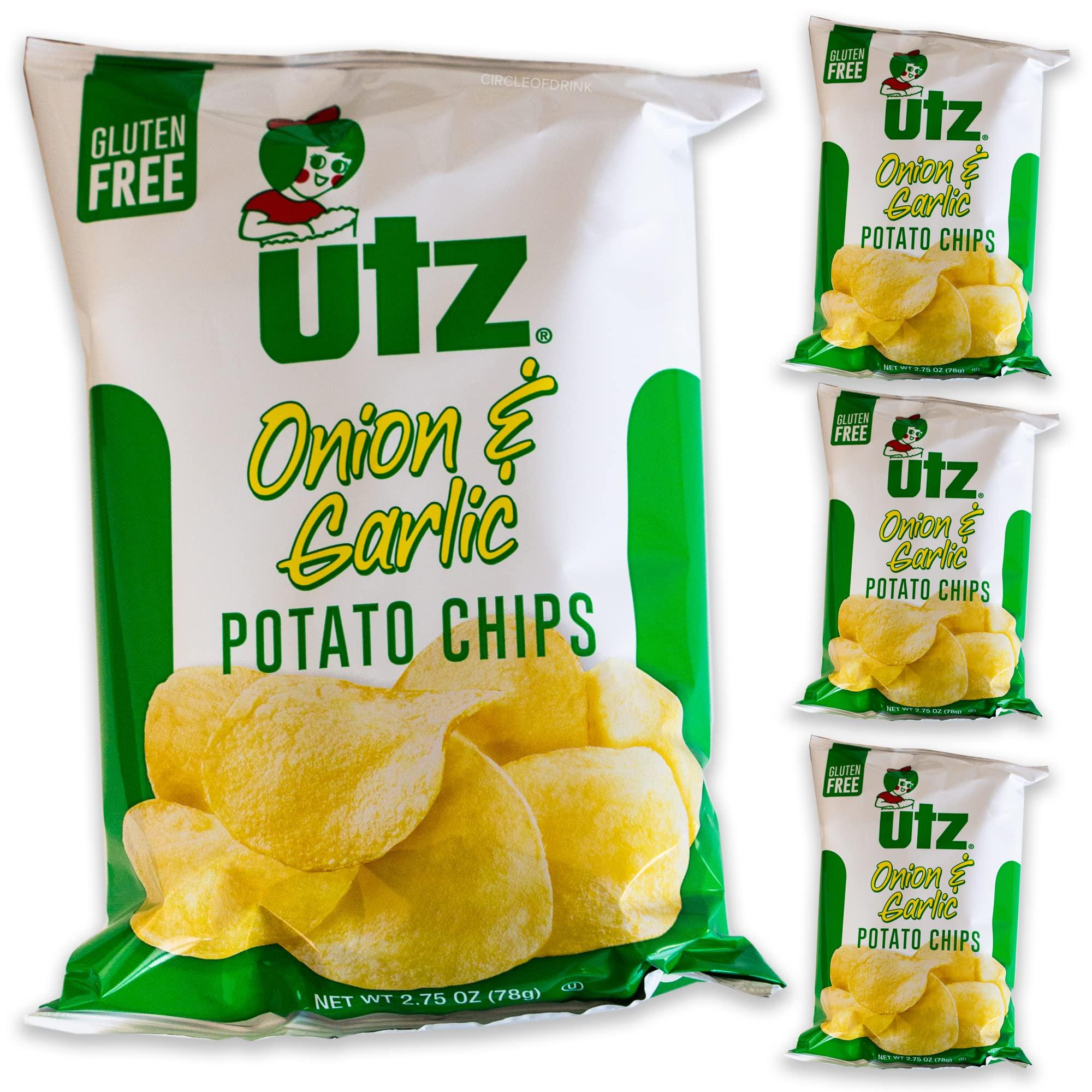 Circle of Drink Utz Garlic & Onion Potato Chips - Delicious Tangy Onion & Garlic Seasoning - (4, 2.75oz bags)