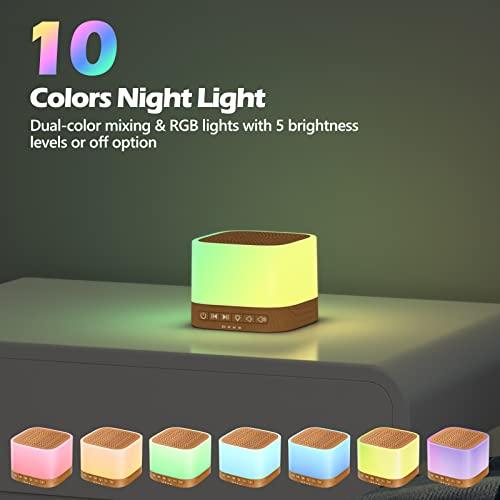 BUFFBEE Buffbee Sound Machine with Night Light - White Noise Machine for Sleeping, 20 Soothing Sounds, 10-Color Adjustable Brightness, 32-Level Volume, Sleep Timer, Wood Grain
