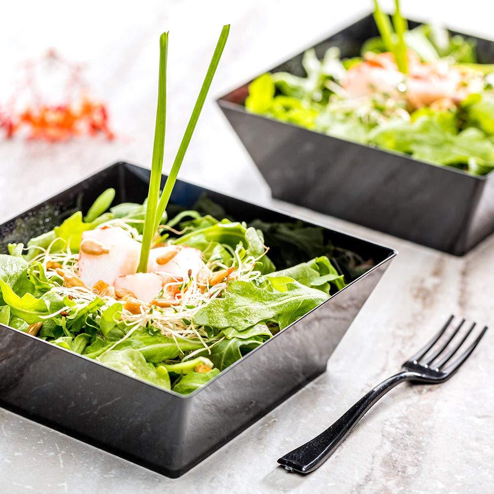 Restaurantware Restaurantware 10 Ounce Square Bowls 25 Disposable Serving Bowls - Heavy-Duty Premium Black Plastic Salad Bowls For Parties Catering Or Buffets Serve Desserts Chips Popcorn Or Candies