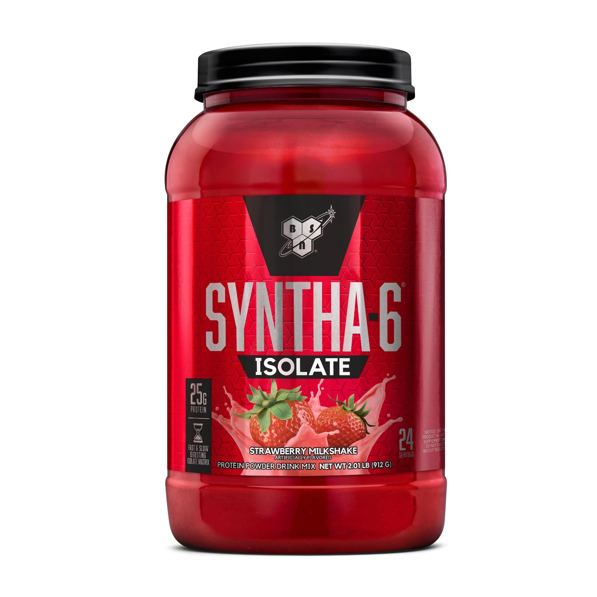 BSN BSN SYNTHA-6 Isolate Protein Powder, Strawberry Protein Powder with Whey Protein Isolate, Milk Protein Isolate, Flavor: Strawberry Milkshake, 24 Servings (Packaging May Vary)