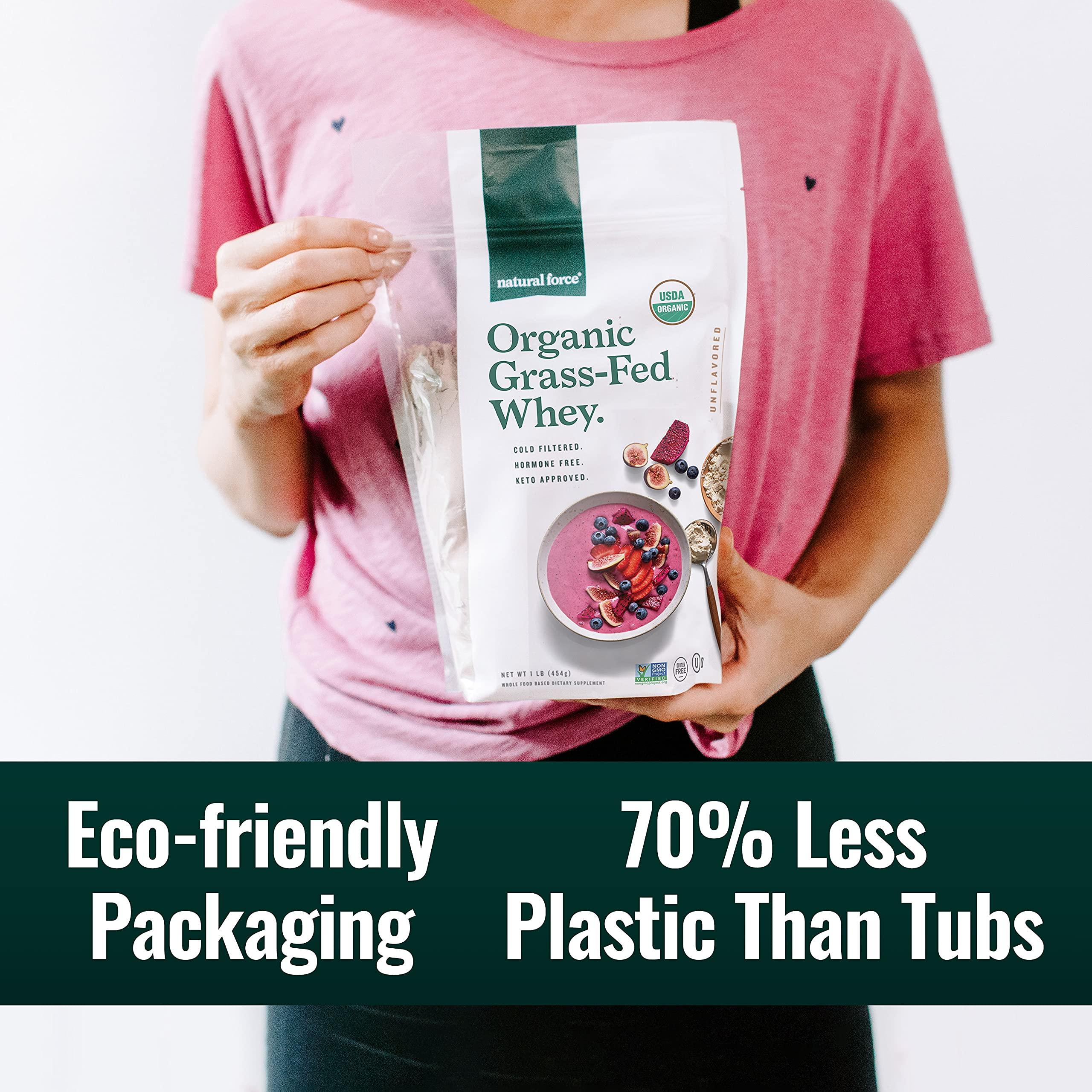 Natural Force Natural Force Grass Fed Organic Whey Protein Powder - Non GMO, Keto Friendly, Low Carb, Kosher - Lab Tested for Toxins - Pure & Unflavored - 16 oz.