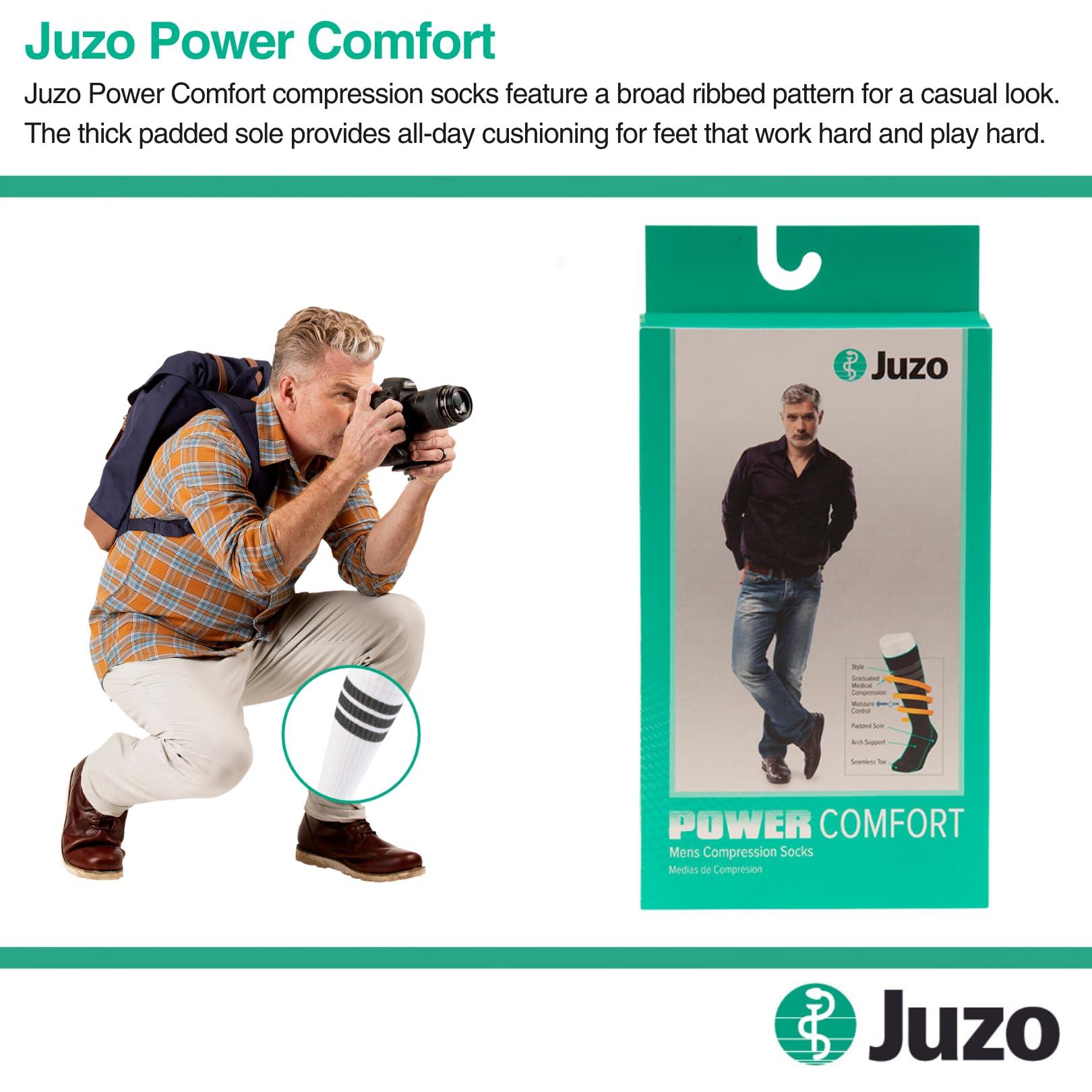 Juzo Juzo Power Comfort 15-20 mmHg Compression Stockings, Ribbed Texture, Knee High, Closed Toe | Compression Socks for Tired, Aching or Swollen Legs, Mild Varicosities | Retro Grey, Large