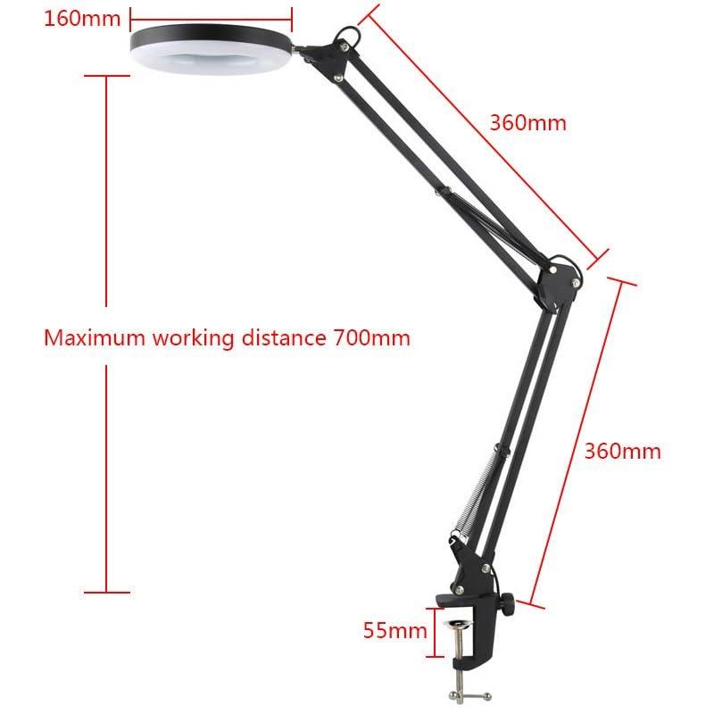 ASDEHH 10X Multipurpose Magnifier Adjustable 3 Colors LED Light Illuminator Cantilever Clamp Stand for PCB Detect Reading Watch Repair