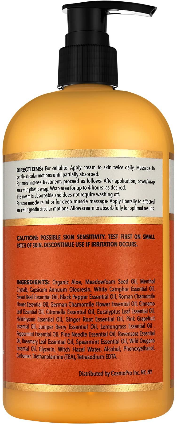 Cosmetasa Cosmetasa Hot Cream Massage Gel with Massager Mitt- Natural and 87% Organic Cellulite Cream - Multi Use, Skin Toning Cream, for Joints and Muscle - 16.9 oz