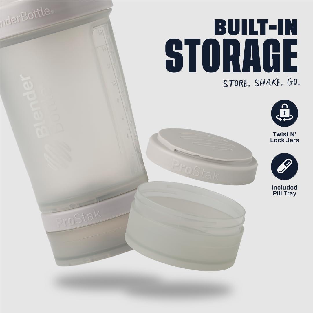 BlenderBottle BlenderBottle Shaker Bottle with Pill Organizer and Storage for Protein Powder, ProStak System, 22-Ounce, Smoke Grey