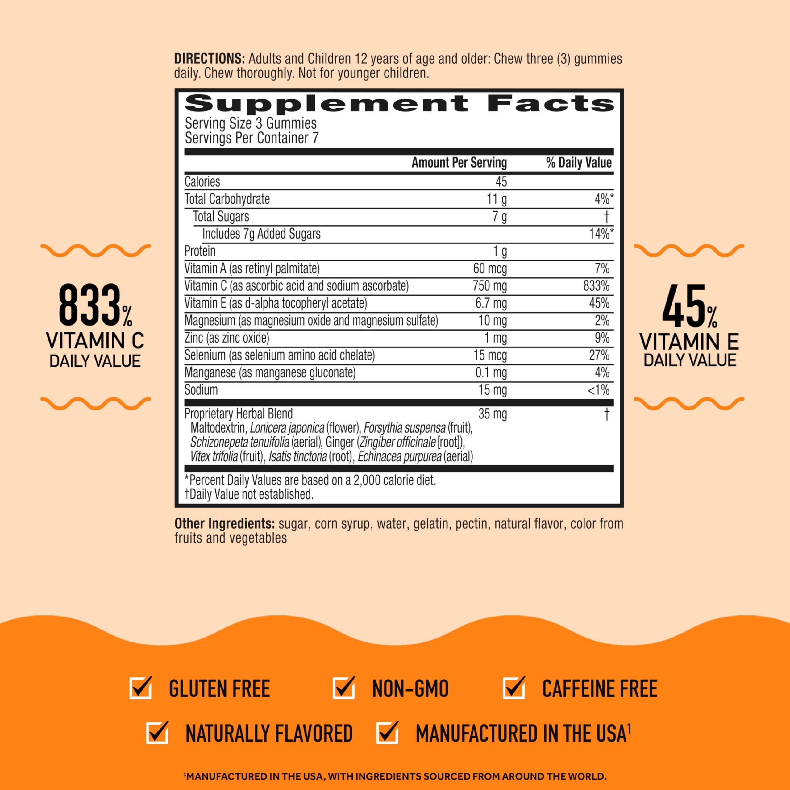 Airborne Airborne 750mg Vitamin C Gummies For Adults, Immune Support Supplement with Powerful Antioxidants Vitamins A C & E - 21 Gummies, Assorted Fruit Flavor