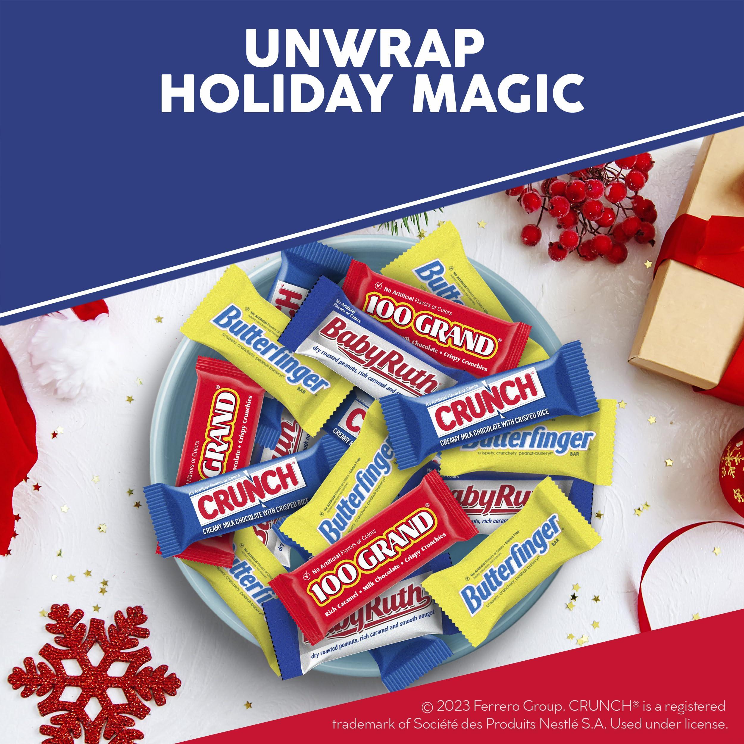 Butterfinger Butterfinger, CRUNCH, Baby Ruth and 100 Grand, Bulk 60 Pack, Assorted Fun Size Chocolate Candy Bars, Stocking Stuffers, 37.2 oz