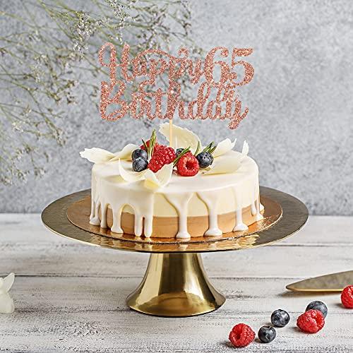 Halodete Happy 65th Birthday Cake Topper, 65th Birthday/Anniversary Party Supplies, Cheers to Sixty-five Years Party Decoration - Rose Gold Glitter