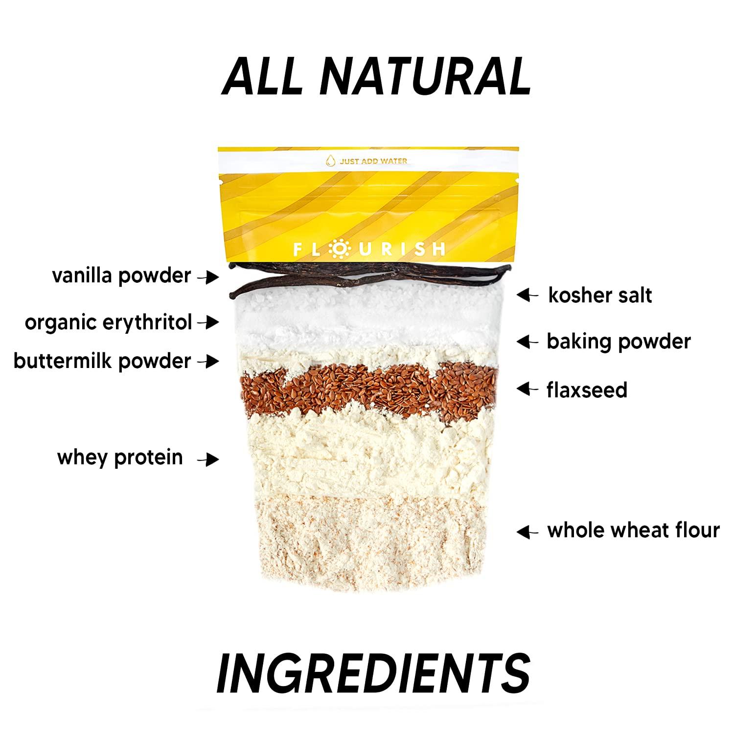 Flourish Flourish - Protein Pancake & Waffle Mix, Whey Protein Isolate & Flax Seed, Non-GMO, No Added Sugar, Superfood, High Protein & Fiber, Just Add Water - Buttermilk, 16oz