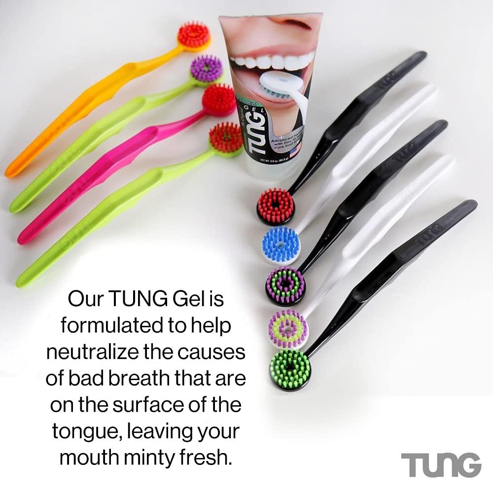 Peak Essentials The Original TUNG Brush Tung Tongue Brush & Gel Kit | Tongue Cleaner for Adults | Tongue Scraper to Fight Bad Breath and Halitosis | Mouth Odor Eliminator | Fresh Mint | Made in America (Set of 2)