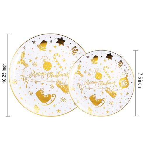 U-QE U-QE 60pcs Christmas Disposable Plates, Gold Christmas Plastic Plates for 30 Guests Include 30 Dinner Plates 10.25 & 30 Dessert Plates 7.5, Premium Gold Party Supplies for Christmas Theme Party