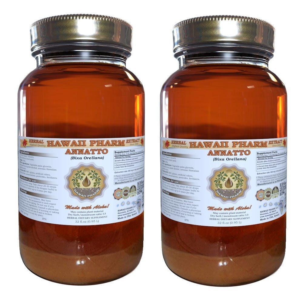 HawaiiPharm Annatto Liquid Extract, Organic Annatto (Bixa Orellana) Dried Seed Powder Tincture Herbal Supplement 2x32 oz Unfiltered