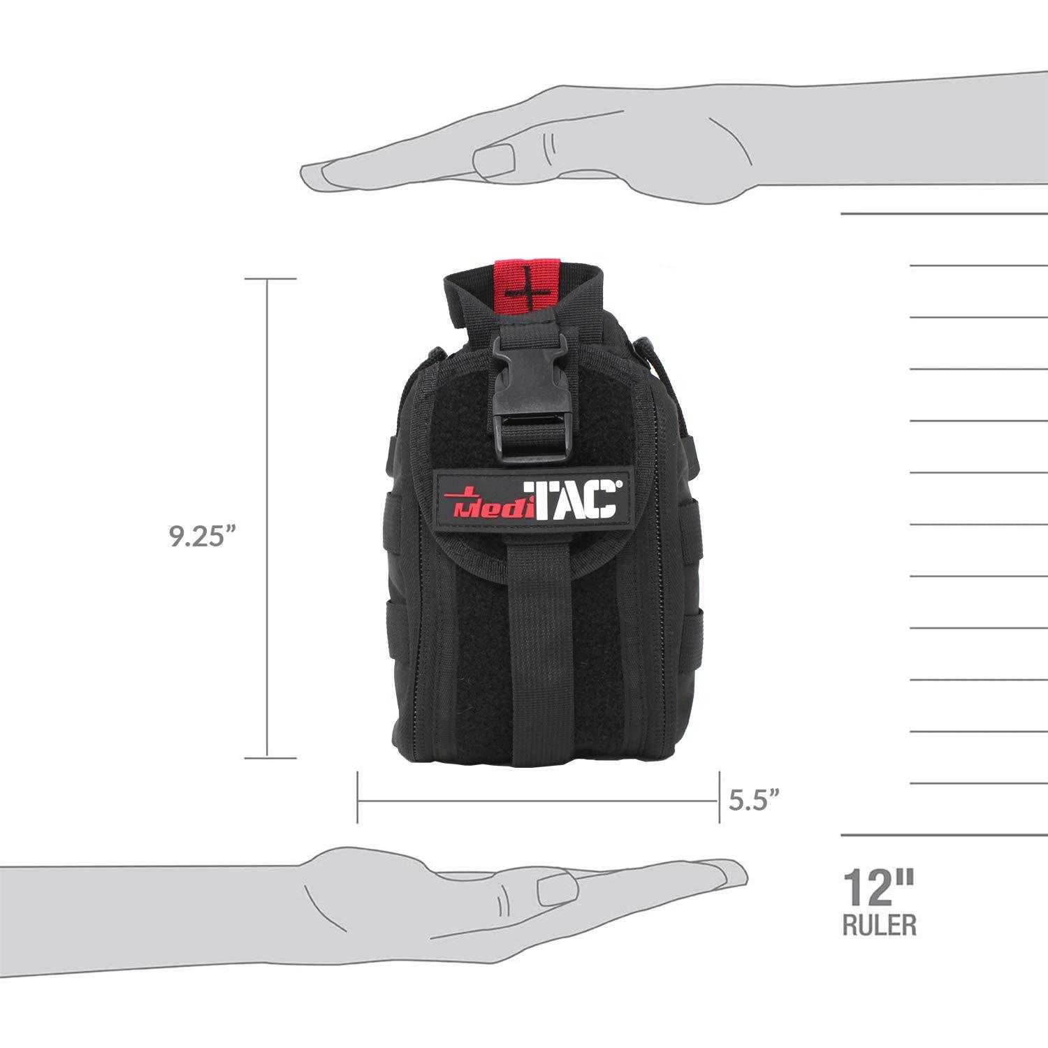 MediTac Meditac Premium Tactical Trauma IFAK Kit with Celox Hemostatic Granules, SOF Tourniquet and Pressure Bandage in Molle Pouch, Bleeding Control Kit (Black)