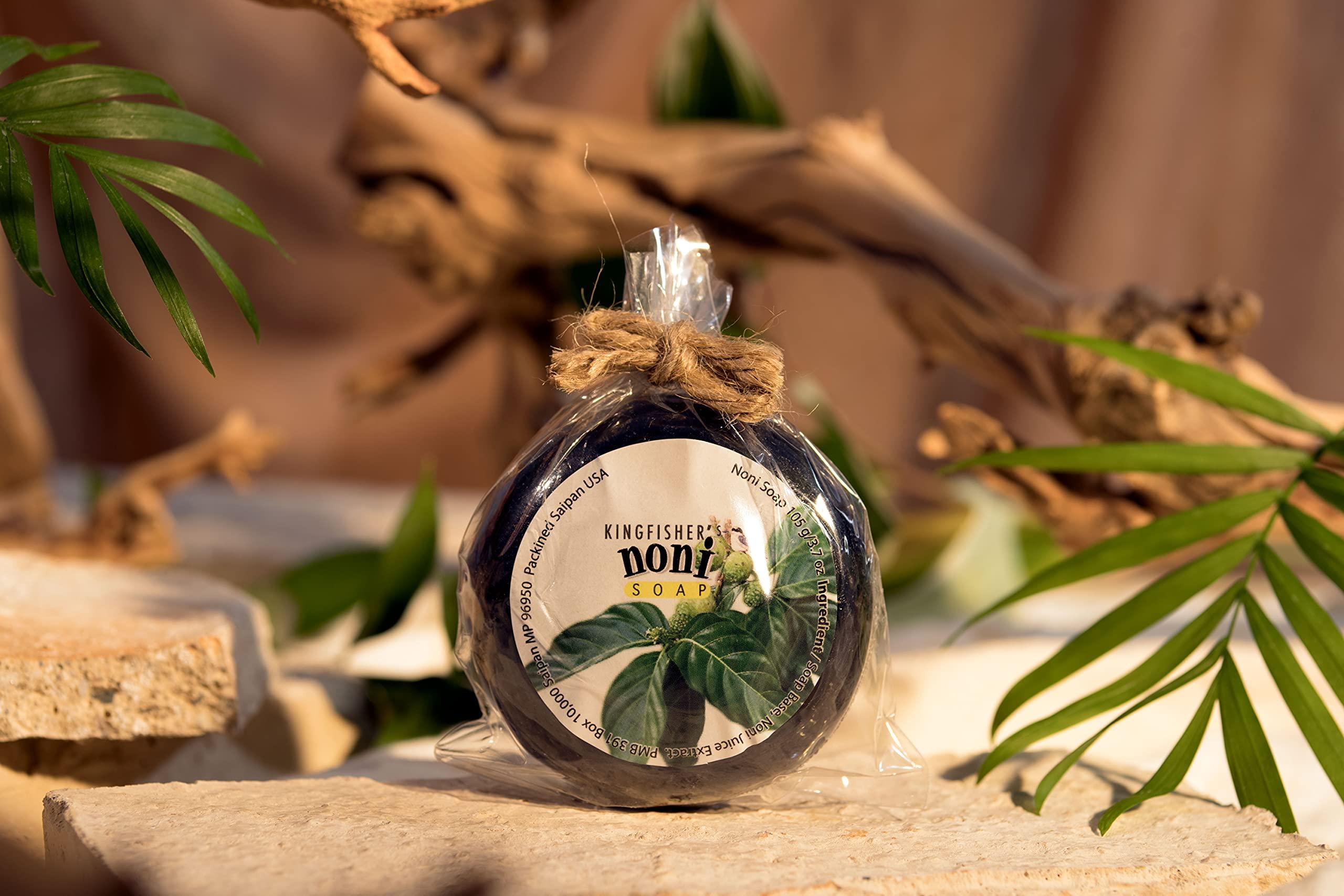 Kingfisher's Noni Kingfisher's Noni Soap, 100% Natural, Made with Noni Extract, Perfect Cleanser for Normal and Oily Skin, For Face and Body, Unscented, Helps Acne, For Men, For Women, 3 pack of 105g/3.7oz